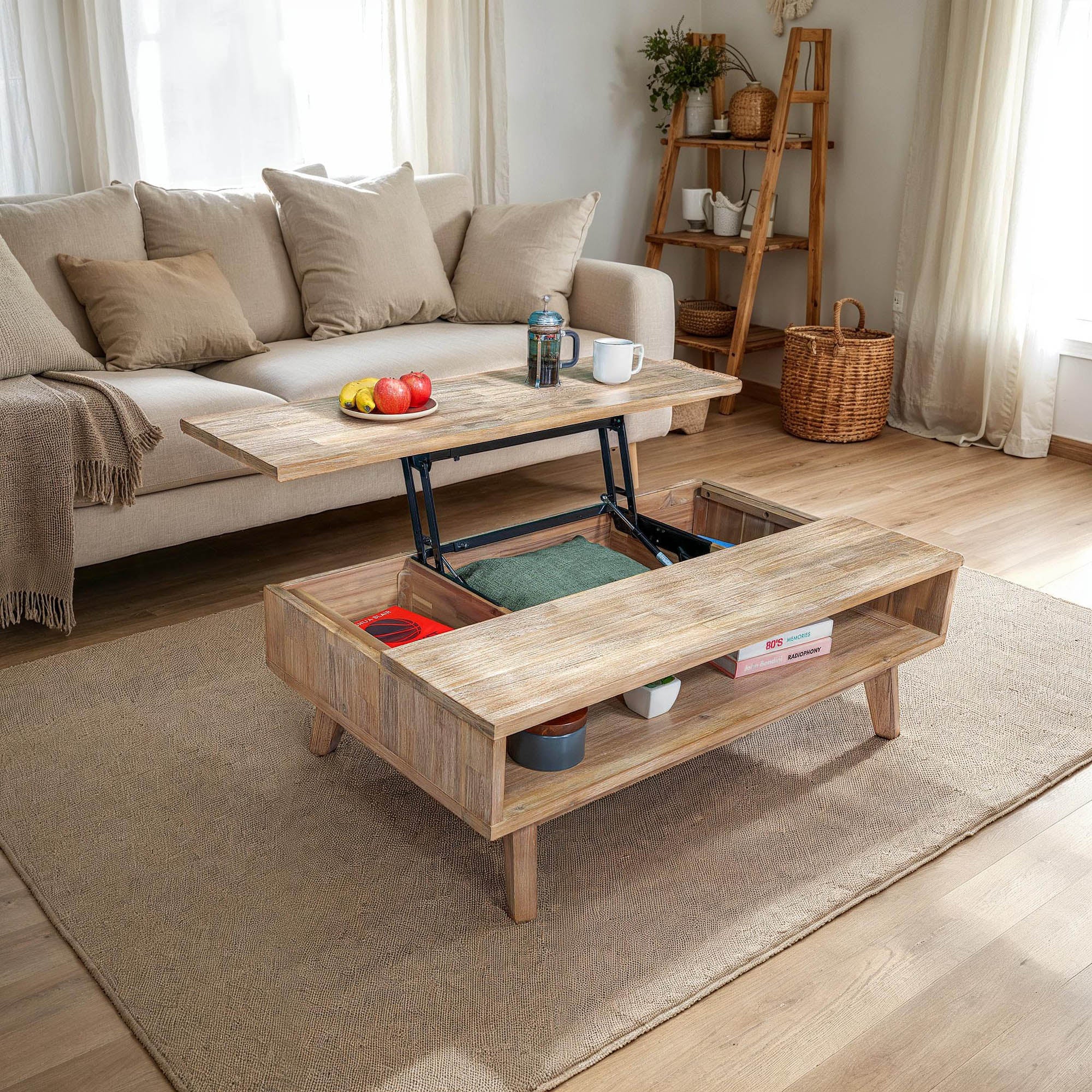 Gia Coffee Table w/ Lift Top - Light Driftwood - Image 2